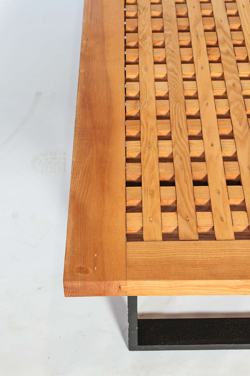 20th Century Mid-Century Style Bench or Coffee Table with Ebonized Legs and Solid Teak Top For Sale