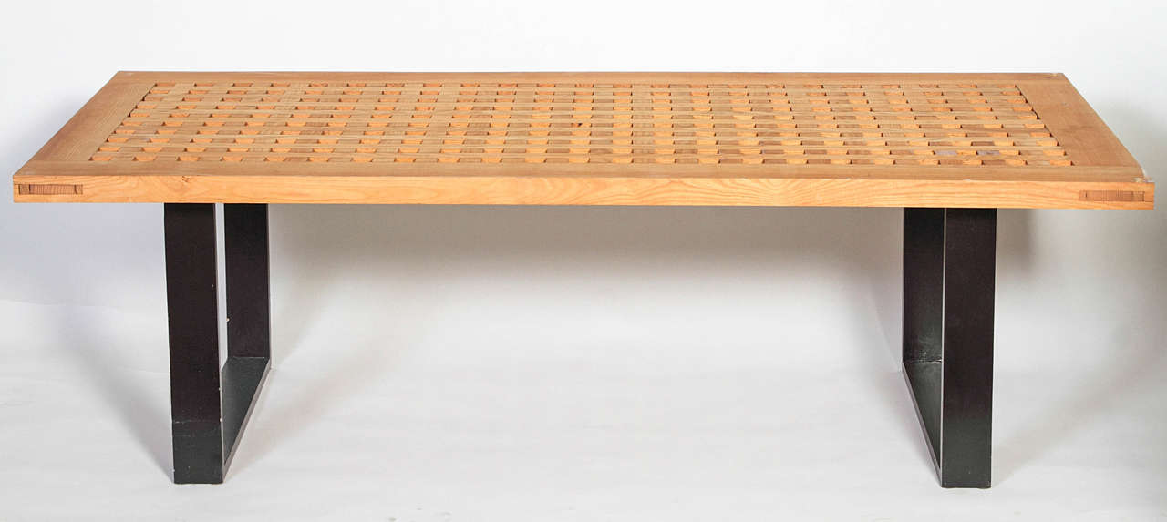 Mid-Century Style Bench or Coffee Table with Ebonized Legs and Solid Teak Top For Sale 4