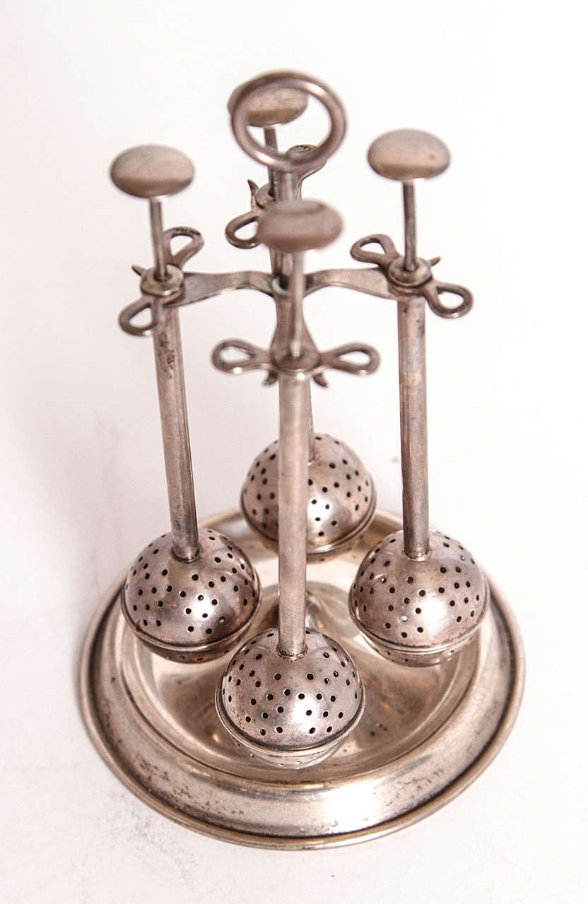 Vintage Modernist Art Deco Sterling Silver Tea Infuser Set on Original