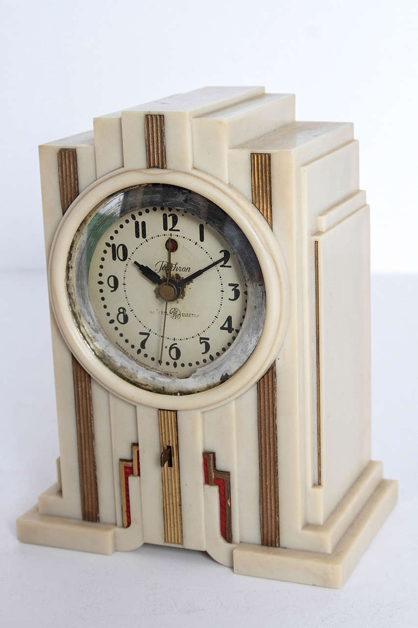 Telechron Skyscraper Art Deco Plaskon Pair Clocks in Manner of Paul