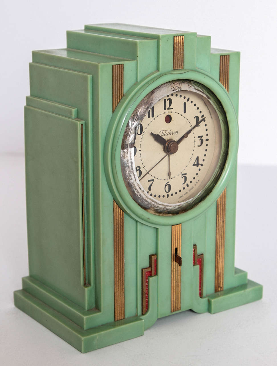 Telechron Skyscraper Art Deco Plaskon Pair Clocks in Manner of Paul