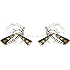 1970s Pair of Polished and Painted Brass Wall Sculpture by Curtis Jere 1970s Pair of Polished and Painted Brass Wall Sculpture by Curtis Jere