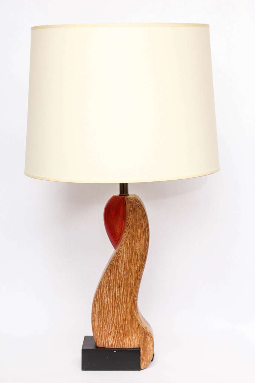 Hand-Crafted  Table Lamps Pair Mid Century Modern Sculptural form wood America 1940's For Sale