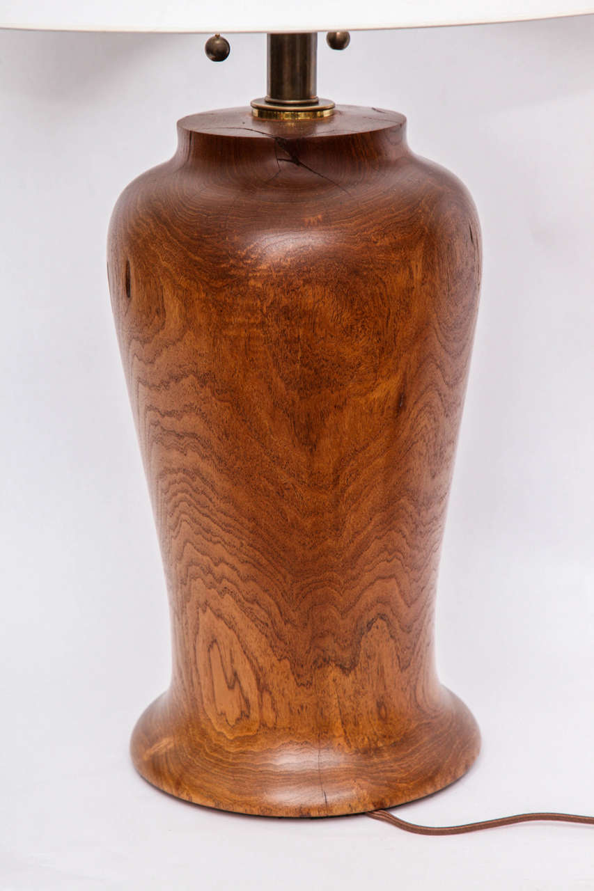  Table Lamp Arts & Crafts carved wood 1960's In Good Condition For Sale In New York, NY