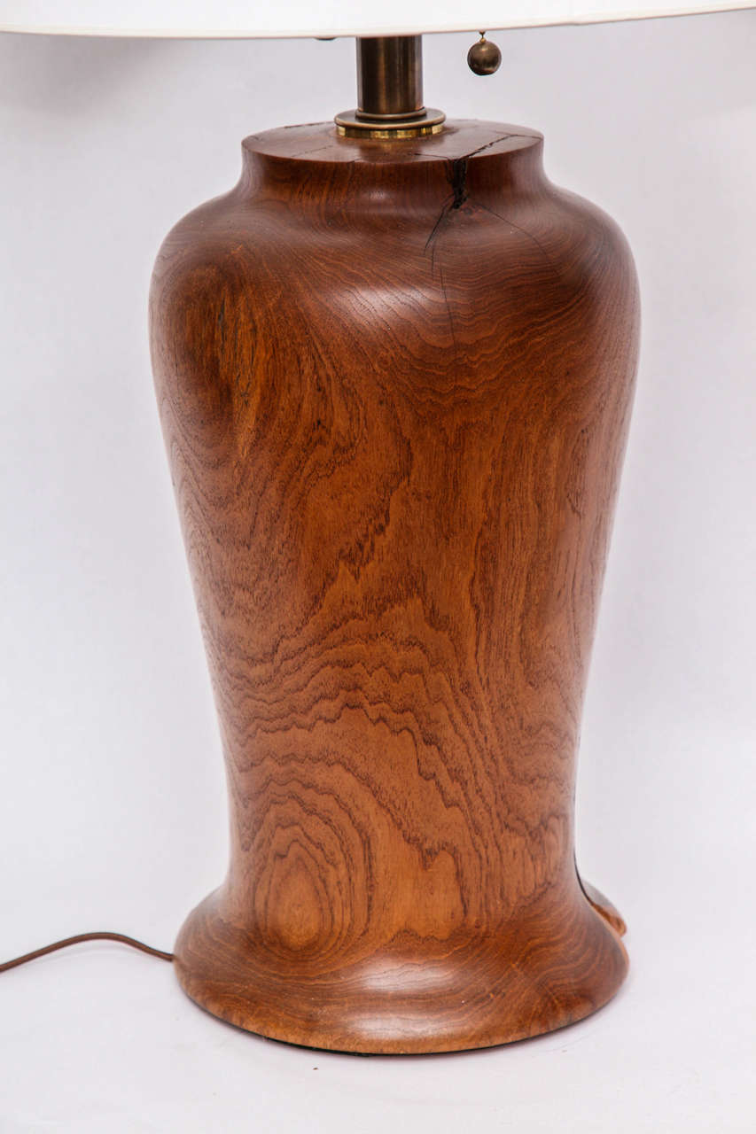 Wood  Table Lamp Arts & Crafts carved wood 1960's For Sale