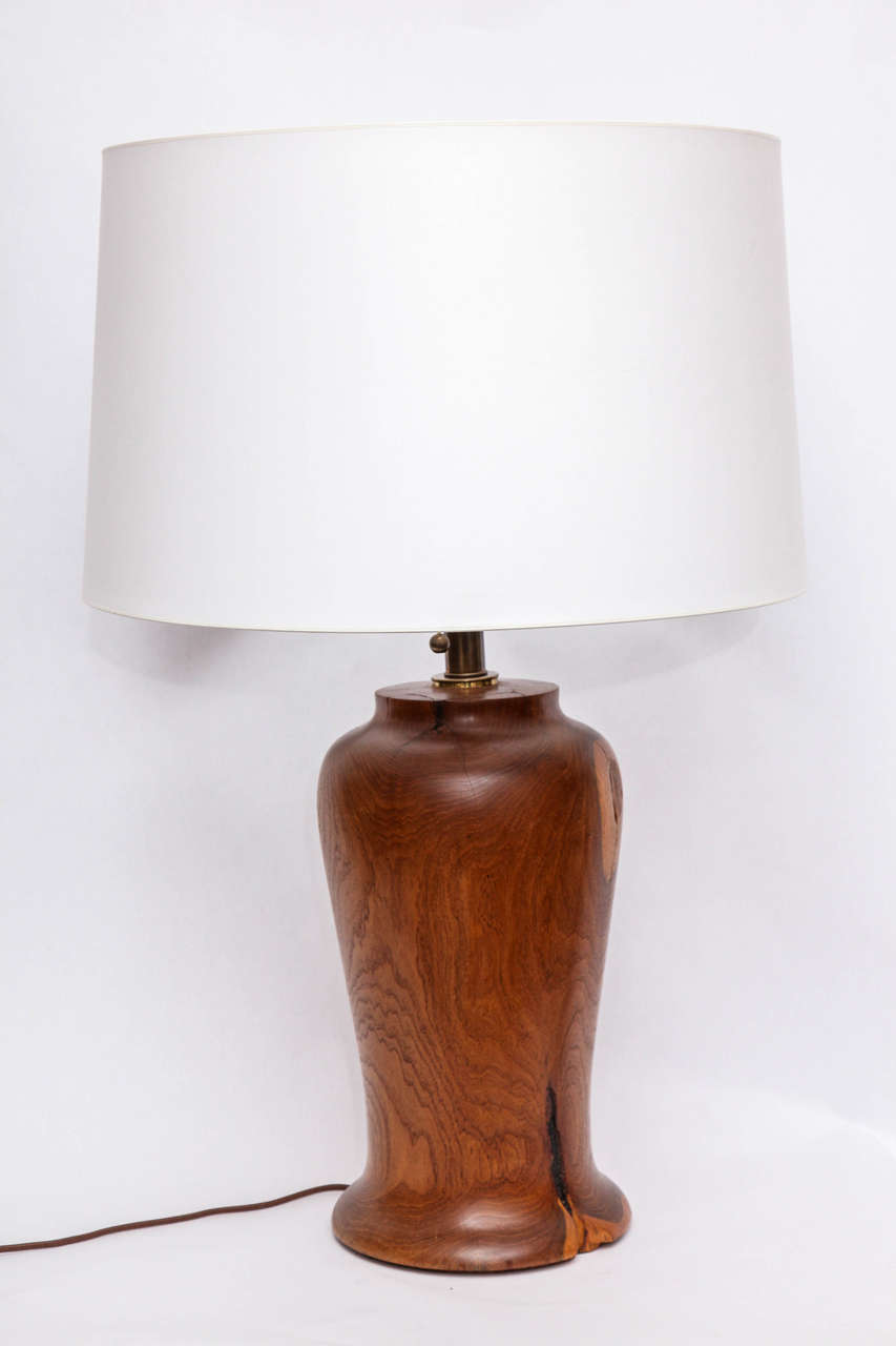  Table Lamp Arts & Crafts carved wood 1960's For Sale 1