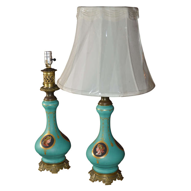 Carcel or Moderator Oil Lamps, pair, Electrified For Sale