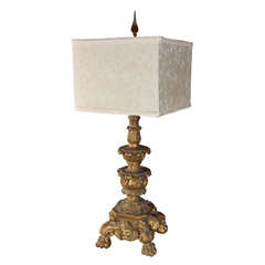 Italian, Hand Carved 18th Century Candlestick as Lamp