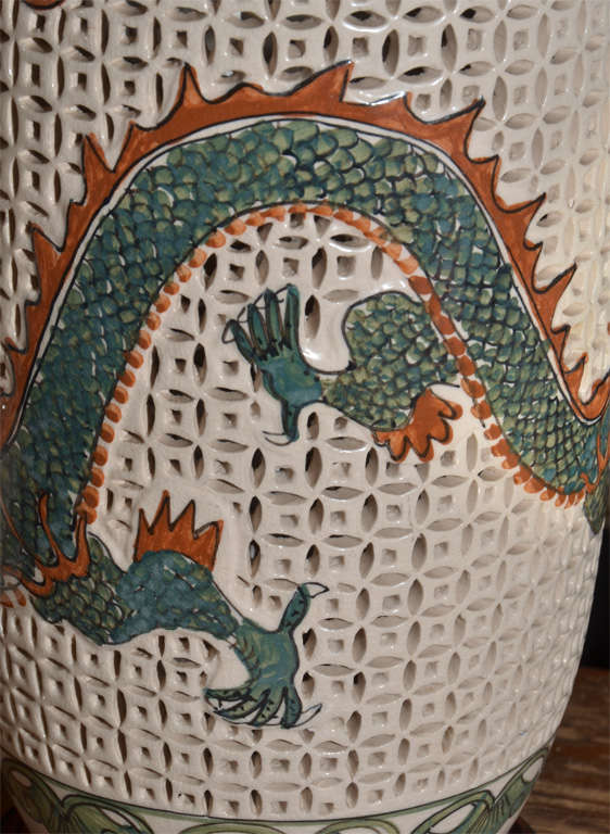 Pair, reticulated Asian Brides Jars as Lamps 1