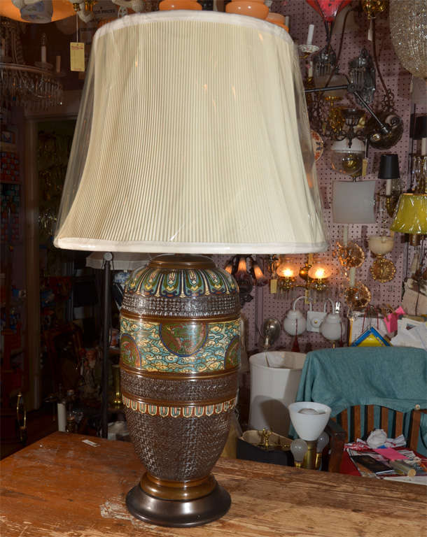 Champleve Jar Mounted as Table Lamp