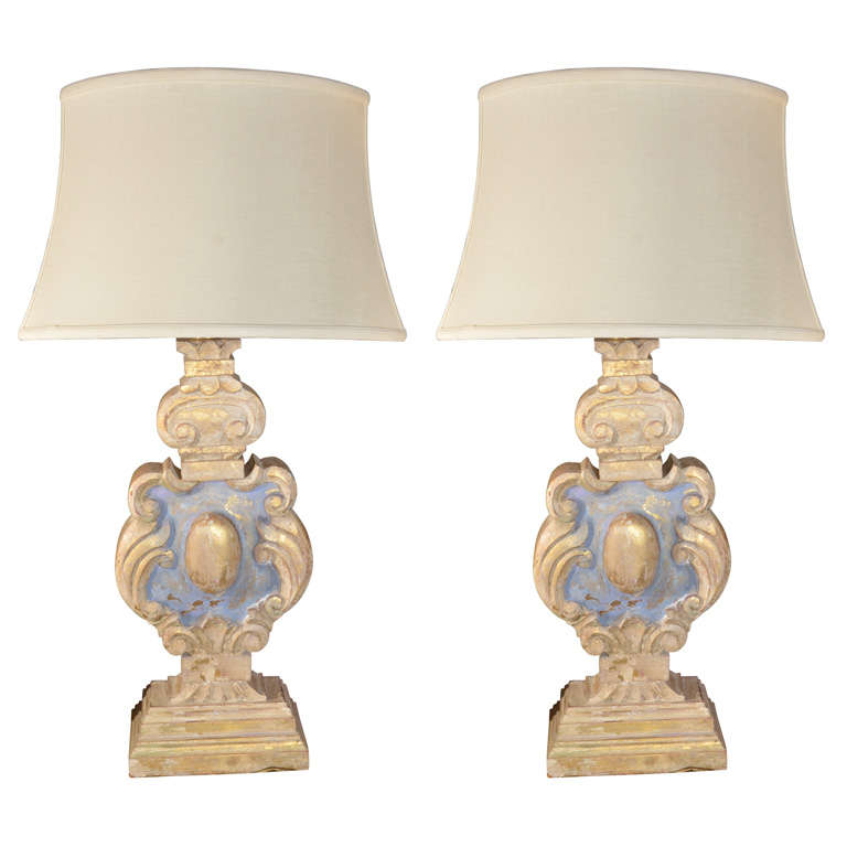 19th Century, Italian carved Balusters as table lamps For Sale