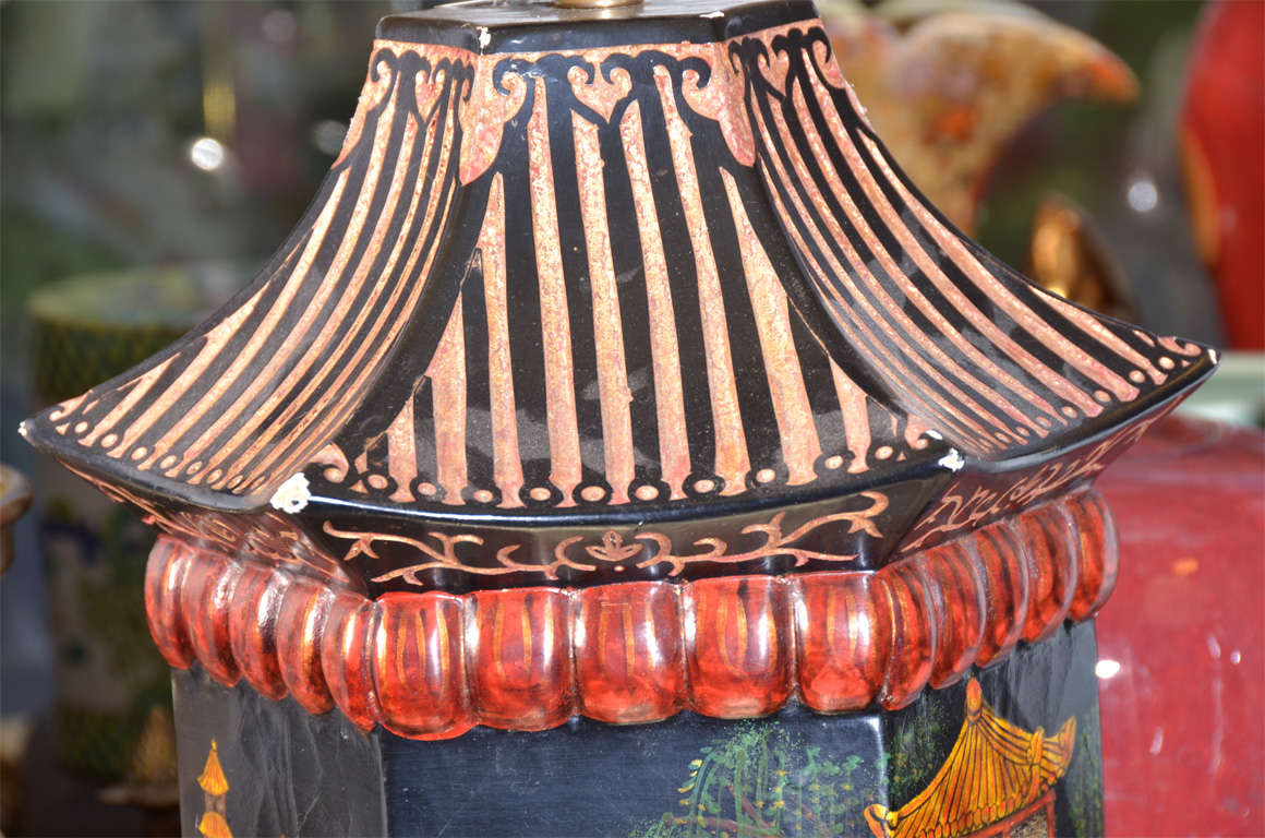 American Asian Style, hand carved and Lacquer painted table Lamp For Sale