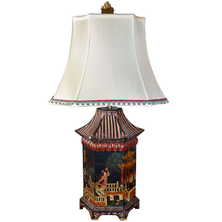 Asian Style, hand carved and Lacquer painted table Lamp For Sale