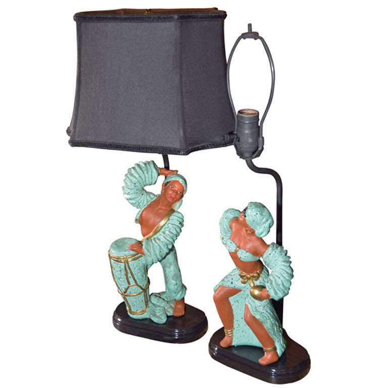 Pair, 1950\'s Whimsical Chalk Figures as Table Lamps For Sale