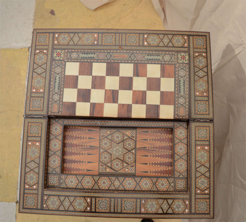 Syrian or Egyptian games table (backgammon, checkers, chess, cards) with intricate star & octagons patterns