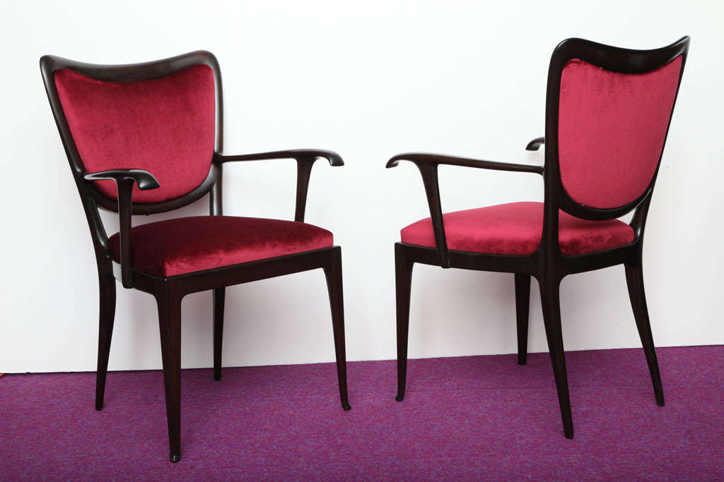 Italian Pair of Open Arm Chairs designed by Paolo Buffa
