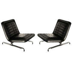 Pair of Chrome and Leather Channel Lounge Chairs