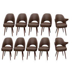 Set Twelve Leather Barrel Back Dining Chairs