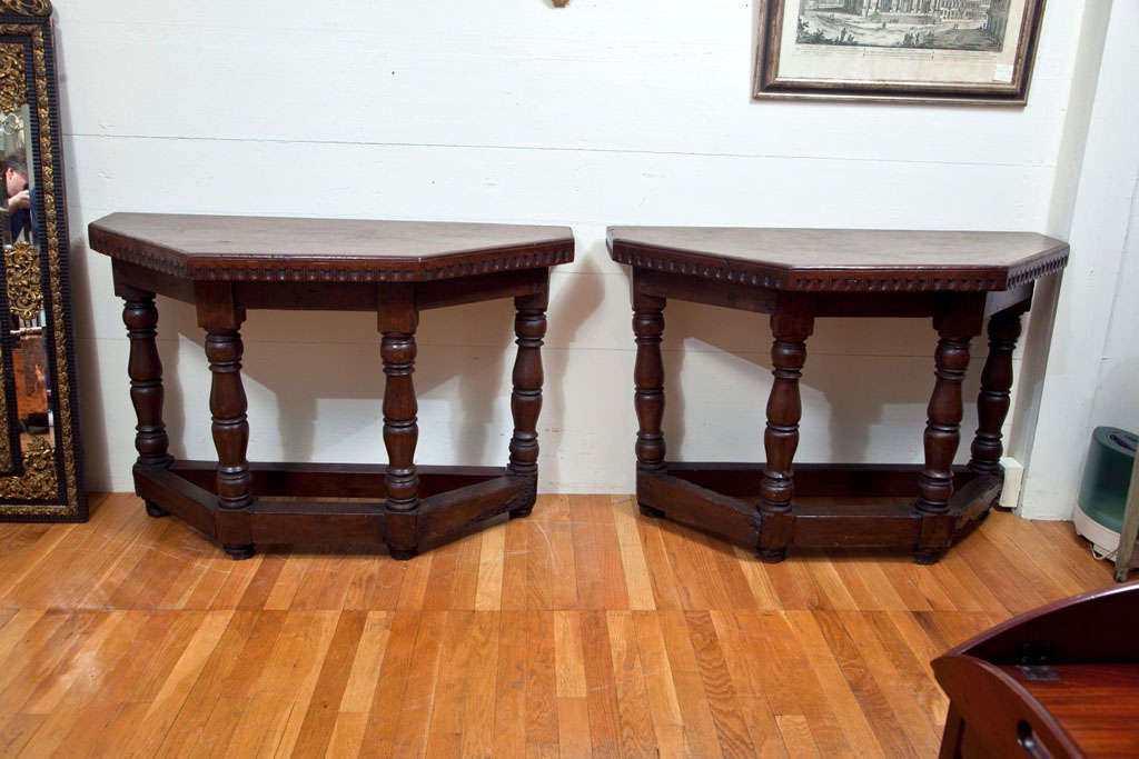 Pair of Italian Walniut Console Tables