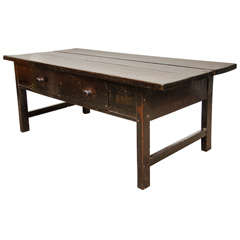 Antique Rustic Wooden Coffee Table with Drawer