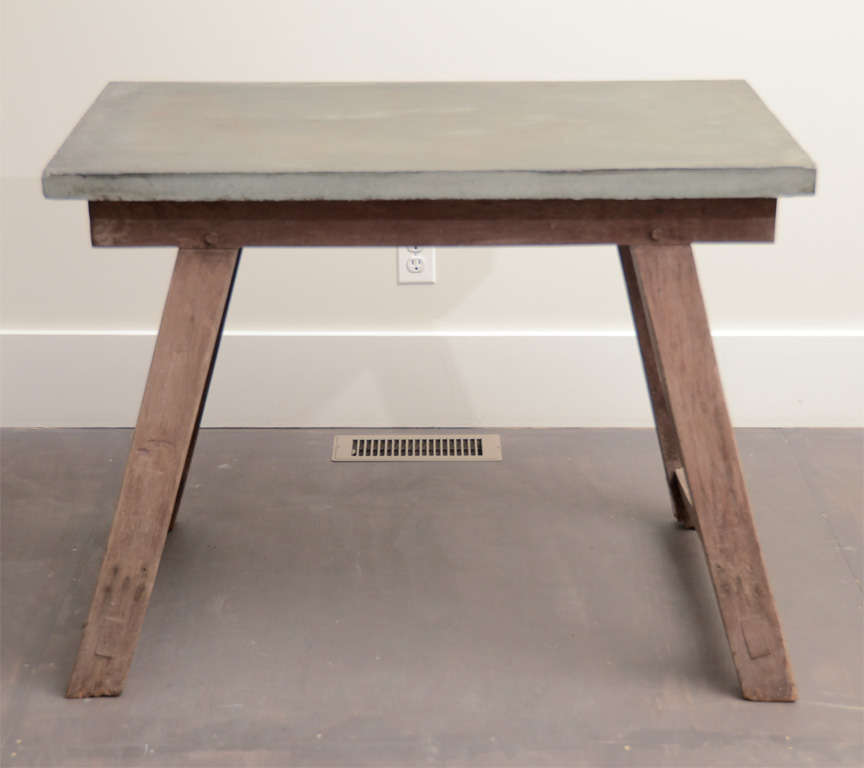 Flamed Blue Stone Top Table on Wooden Base