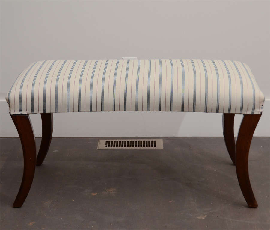 Saber Leg Bench with Striped Upholstery