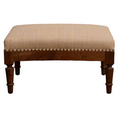 Walnut Footstool with Grass Cloth Upholstery