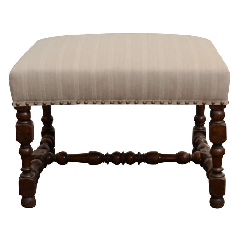 Walnut Stool with Striped Upholstery