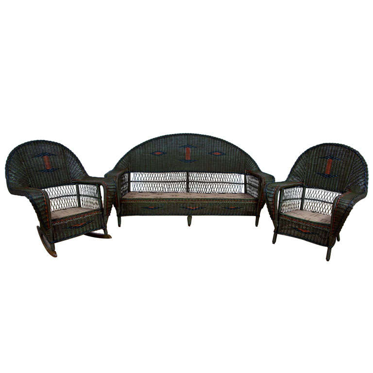 Antique Four Piece Deco Wicker Set