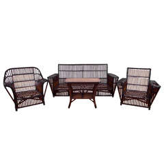 Four Piece Antique Rattan Stick Wicker Set