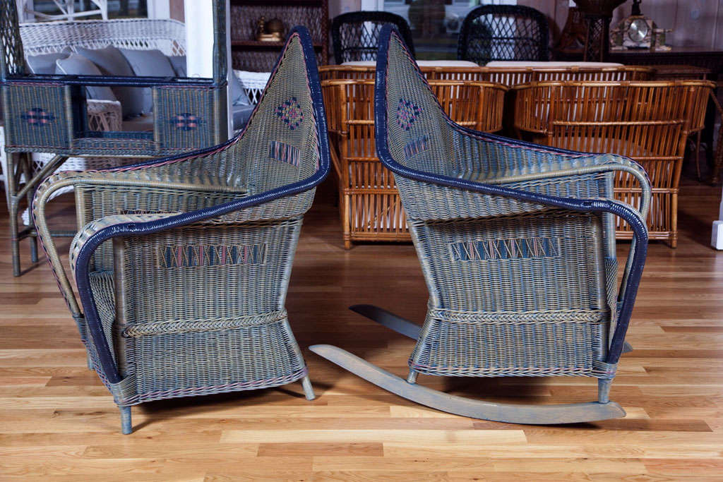 Magnificent Art Deco Wicker Set, Seven Pieces In Excellent Condition In Old Saybrook, CT