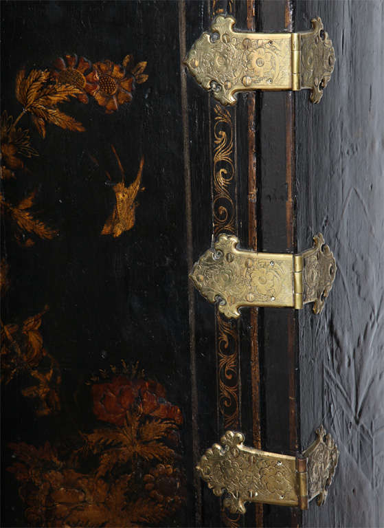 English A George I Parcel-Gilt Decorated Black Japanned Cabinet on Chest