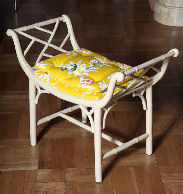 A White Lacquered Faux Bamboo Vanity Stool by Billy Haines