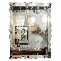 1940s Hollywood Mirror with Scalloped Border Design