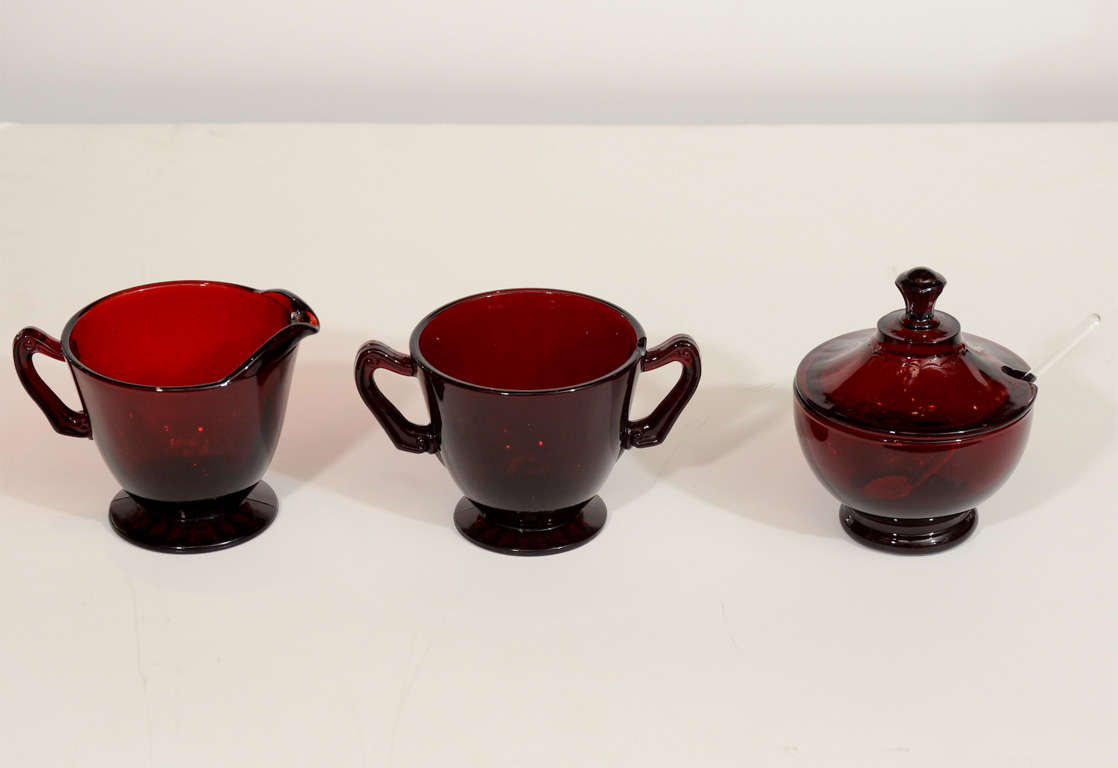 20th Century Art Deco Ruby Red Glassware Set