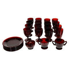 Vintage Art Deco Ruby Red Glassware Set