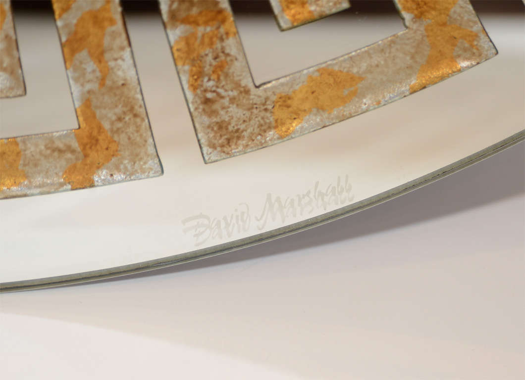 20th Century 1940's Eglomise Greek Key Round Mirror