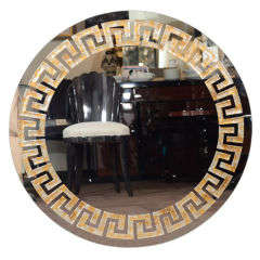 1940's Eglomise Greek Key Round Mirror