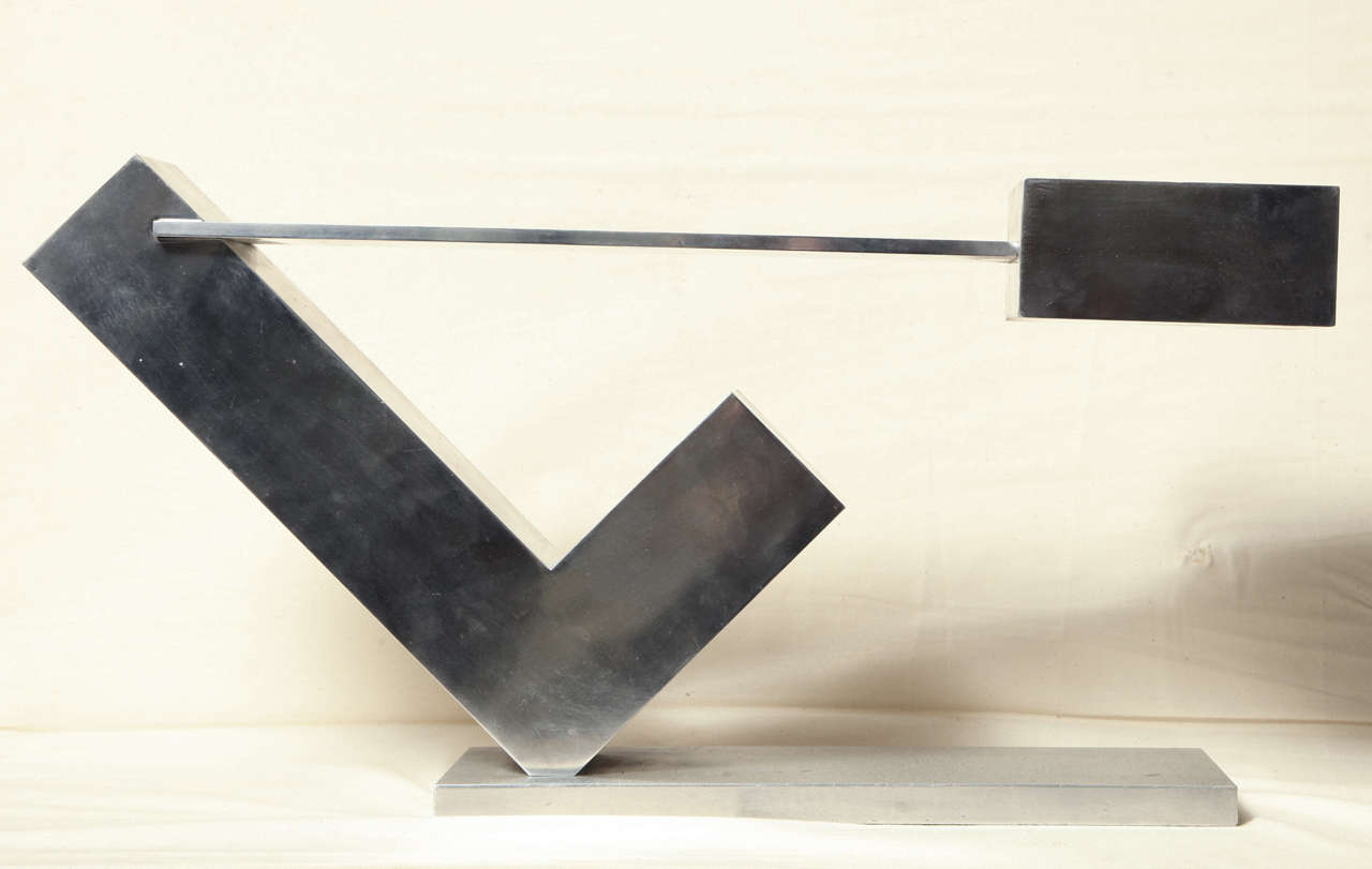 An aluminum modern sculpture by Menashe Kadishman entitled Checkpoint (in suspense). It is one of a limited edition of six and is signed and dated 1972. A large version of this work reside in the collection at the Wilhelm Lehmbruck Museum in Disburg