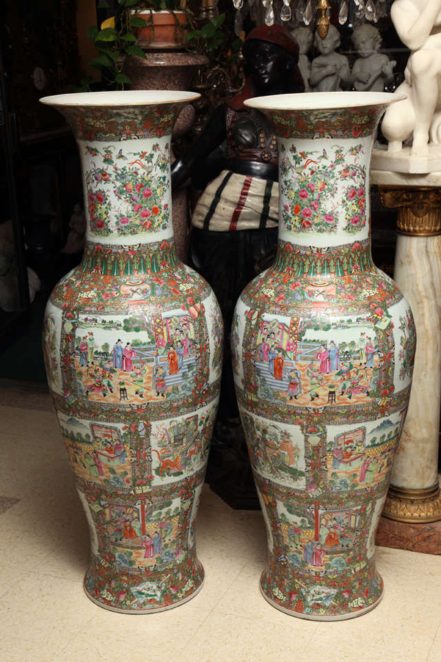 Pair of  palatial Chinese  Rose medallion porcelain  vases