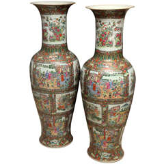 Pair of  palatial Chinese  Rose medallion porcelain  vases