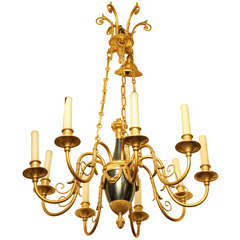 Russian Neoclassical Style Bronze And Steel 9 Light Chandelier