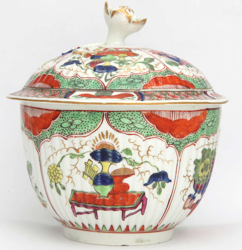 18th Century and Earlier A Rare First Period Worcester Porcelain Bengal Tyger Covered Sugar Bowl