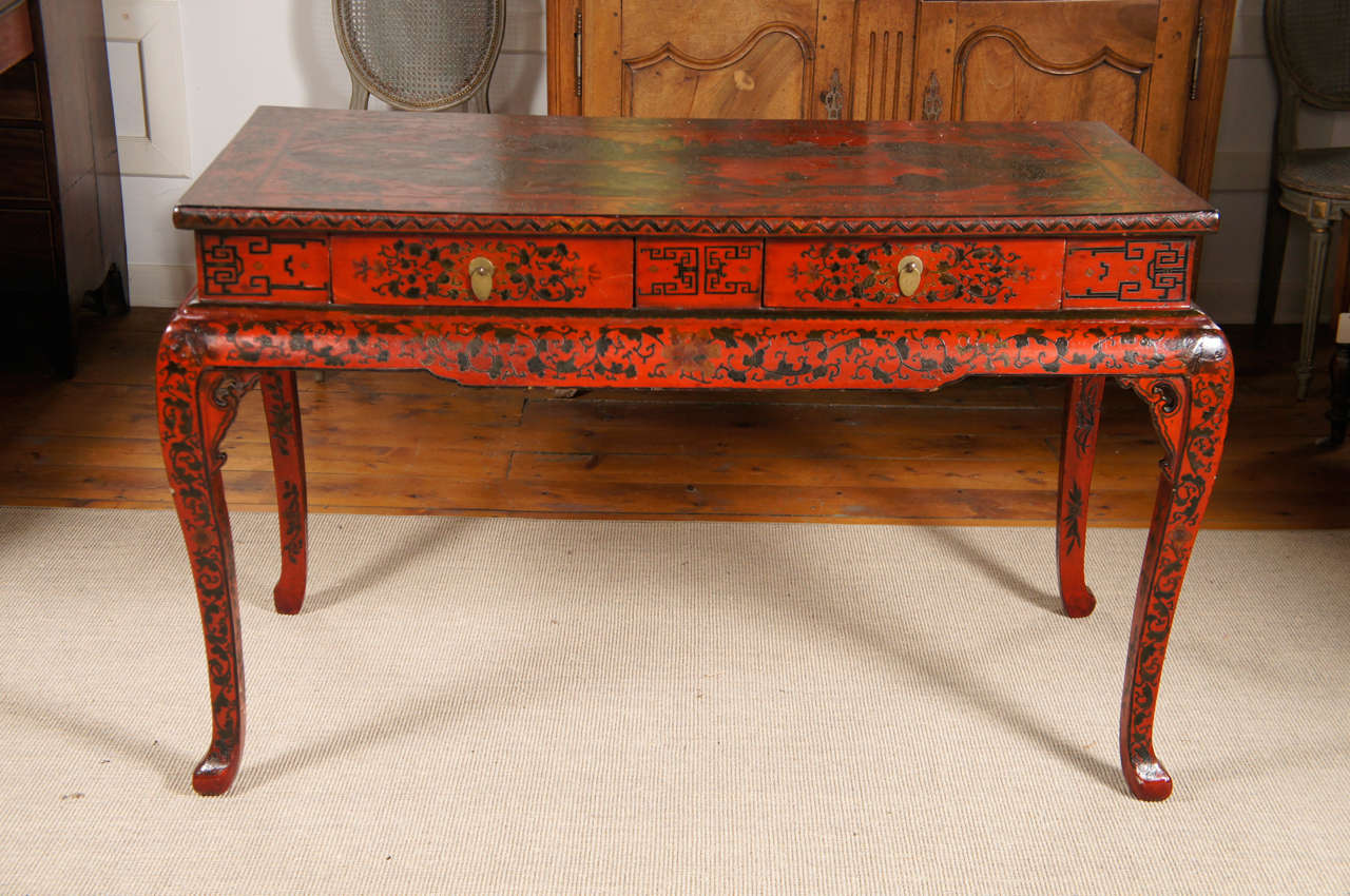 Neoclassical Chinese Red Lacquer Console Table For Sale