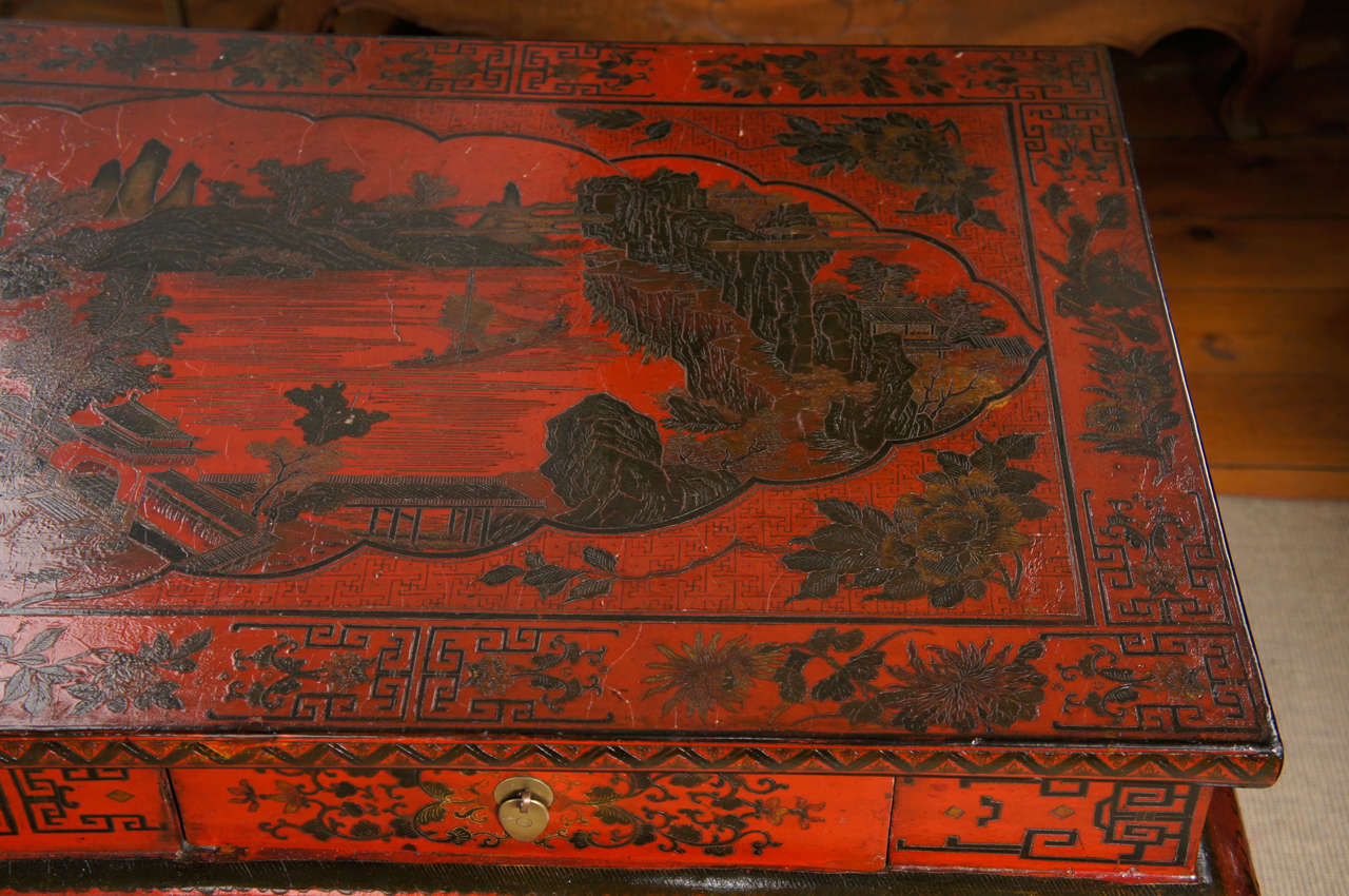 Chinese Red Lacquer Console Table In Good Condition For Sale In Millbrook, NY