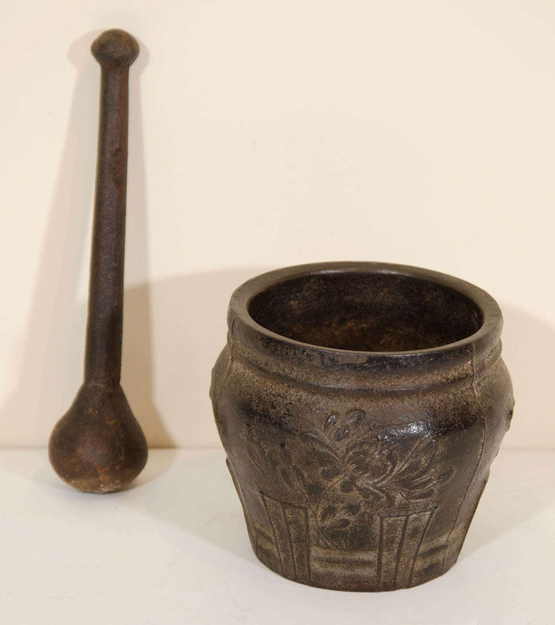 Chinese 19th Century Cast Iron Mortar and Pestle