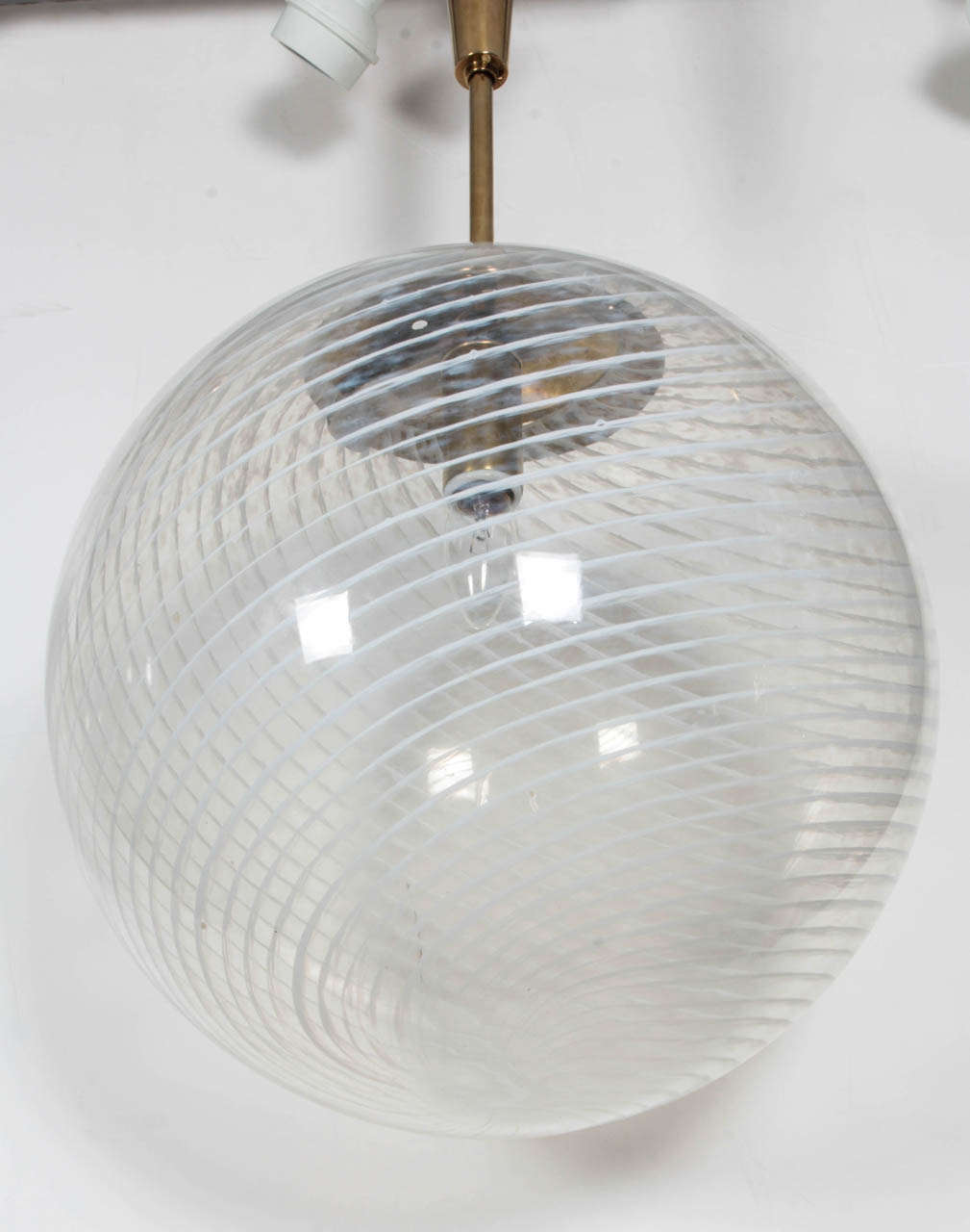 Mid-20th Century Italian Mid-Century Striped Reticello Murano Glass Globe/Chandelier/Pendant; Companion PIeces Available