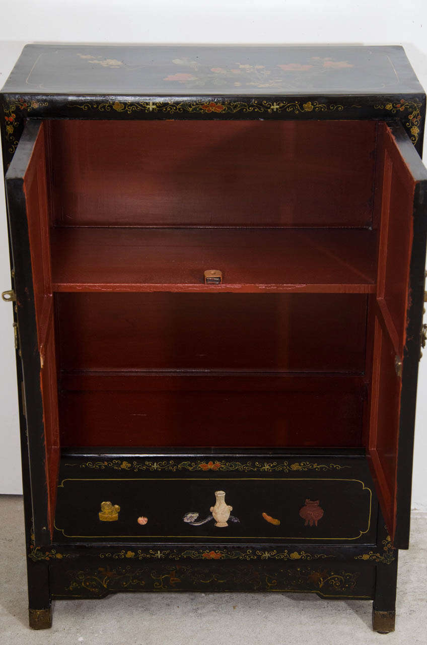 Japanese Black Lacquer Side Cabinet For Sale 1