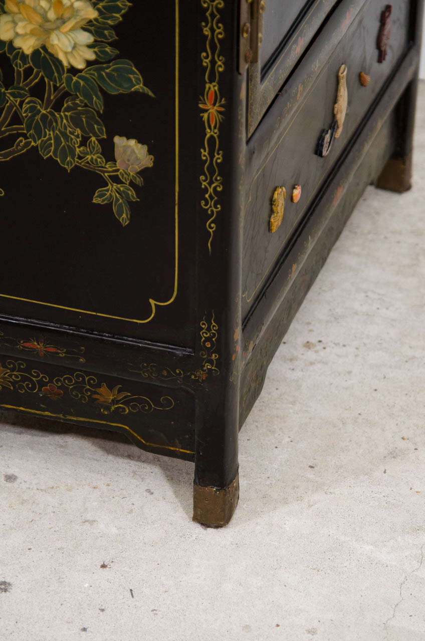 Japanese Black Lacquer Side Cabinet For Sale 2