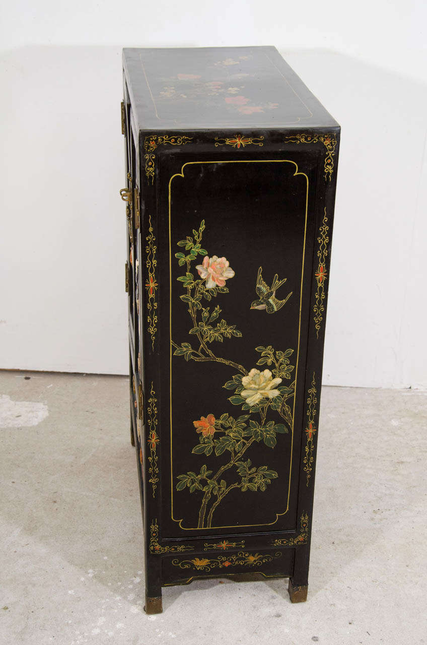 Japanese Black Lacquer Side Cabinet For Sale 4